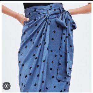 Blue polka dot wrap skirt from Zara